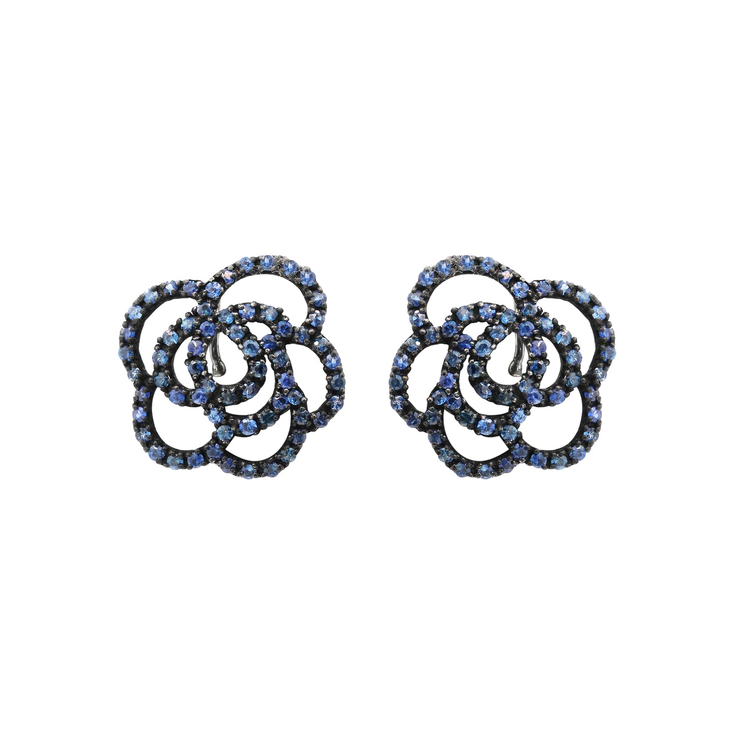 Natural Blue Sapphire Gemstone 925 Sterling Silver Designer Floral Earring