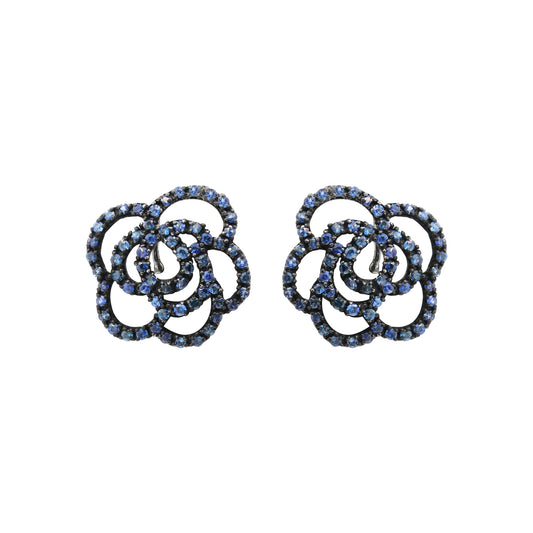 Natural Blue Sapphire Gemstone 925 Sterling Silver Designer Floral Earring