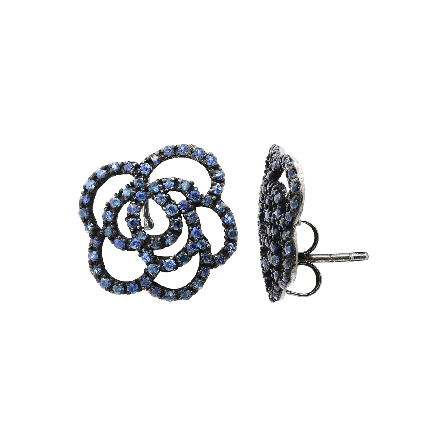 Natural Blue Sapphire Gemstone 925 Sterling Silver Designer Floral Earring