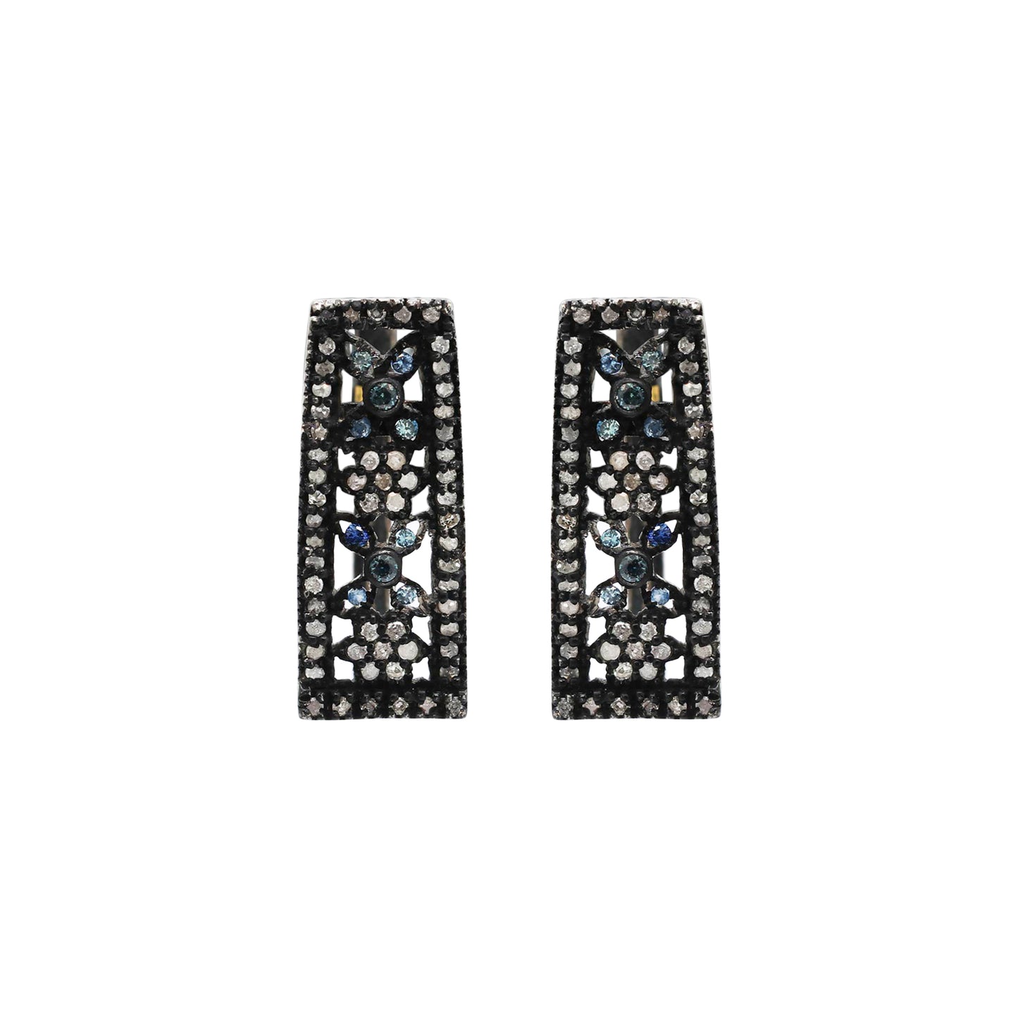 Diamond And Natural Blue Sapphire Gemstone 925 Sterling Silver Earring