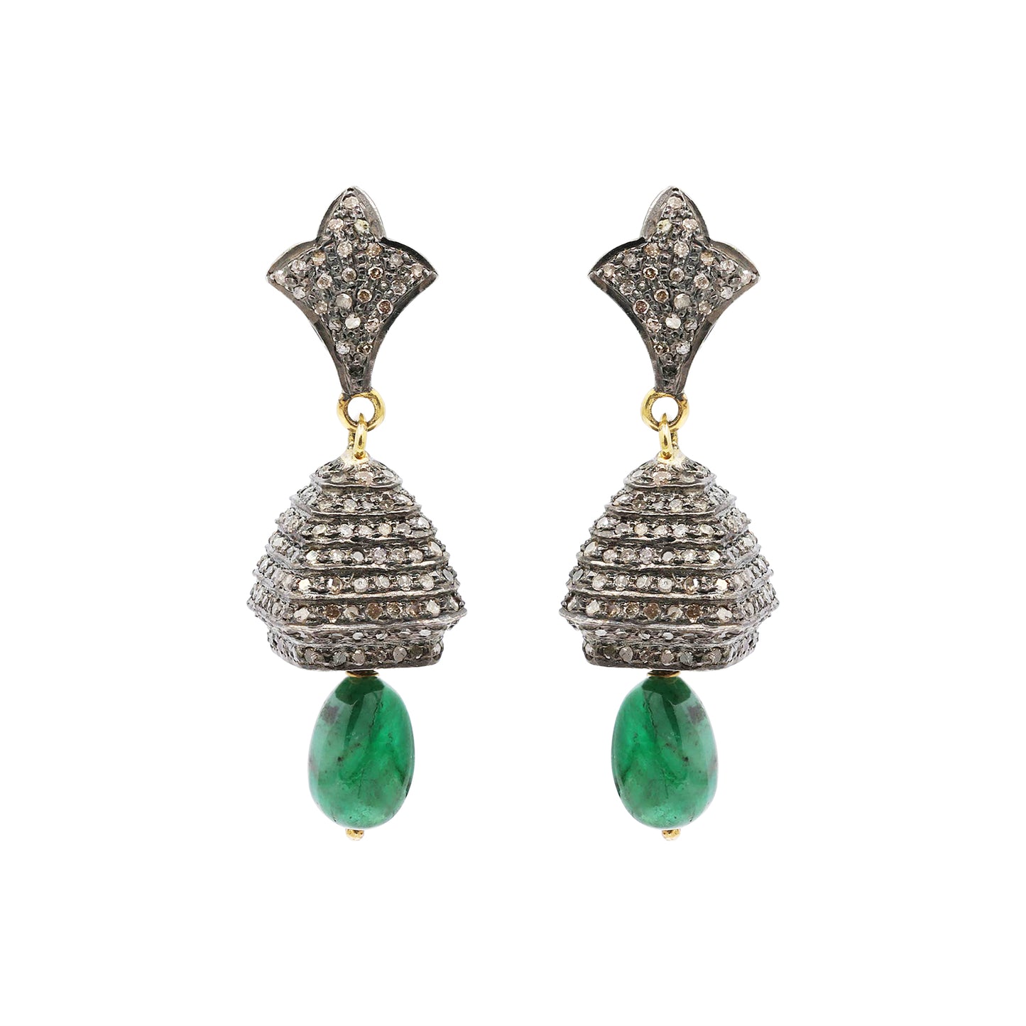 Natural Emerald And Diamond 925 Sterling Silver Drop Earrings