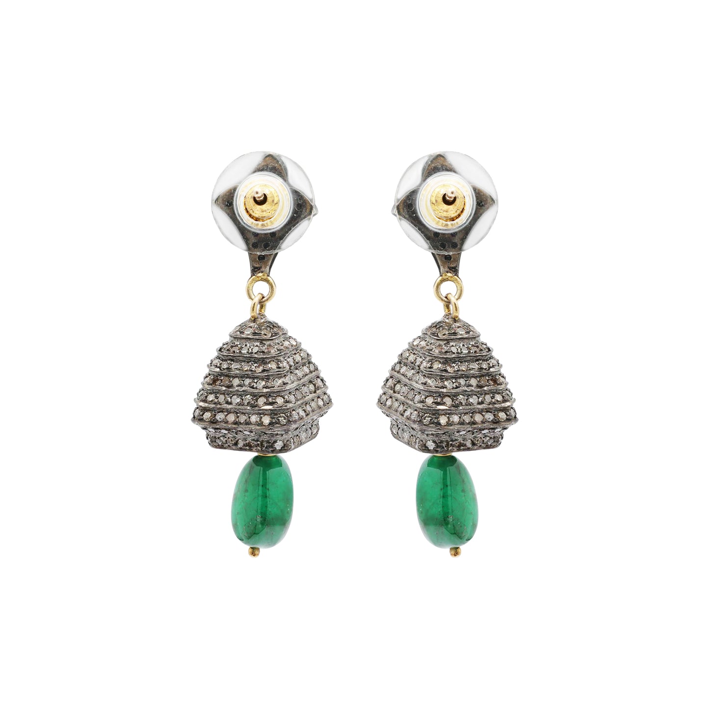 Natural Emerald And Diamond 925 Sterling Silver Drop Earrings