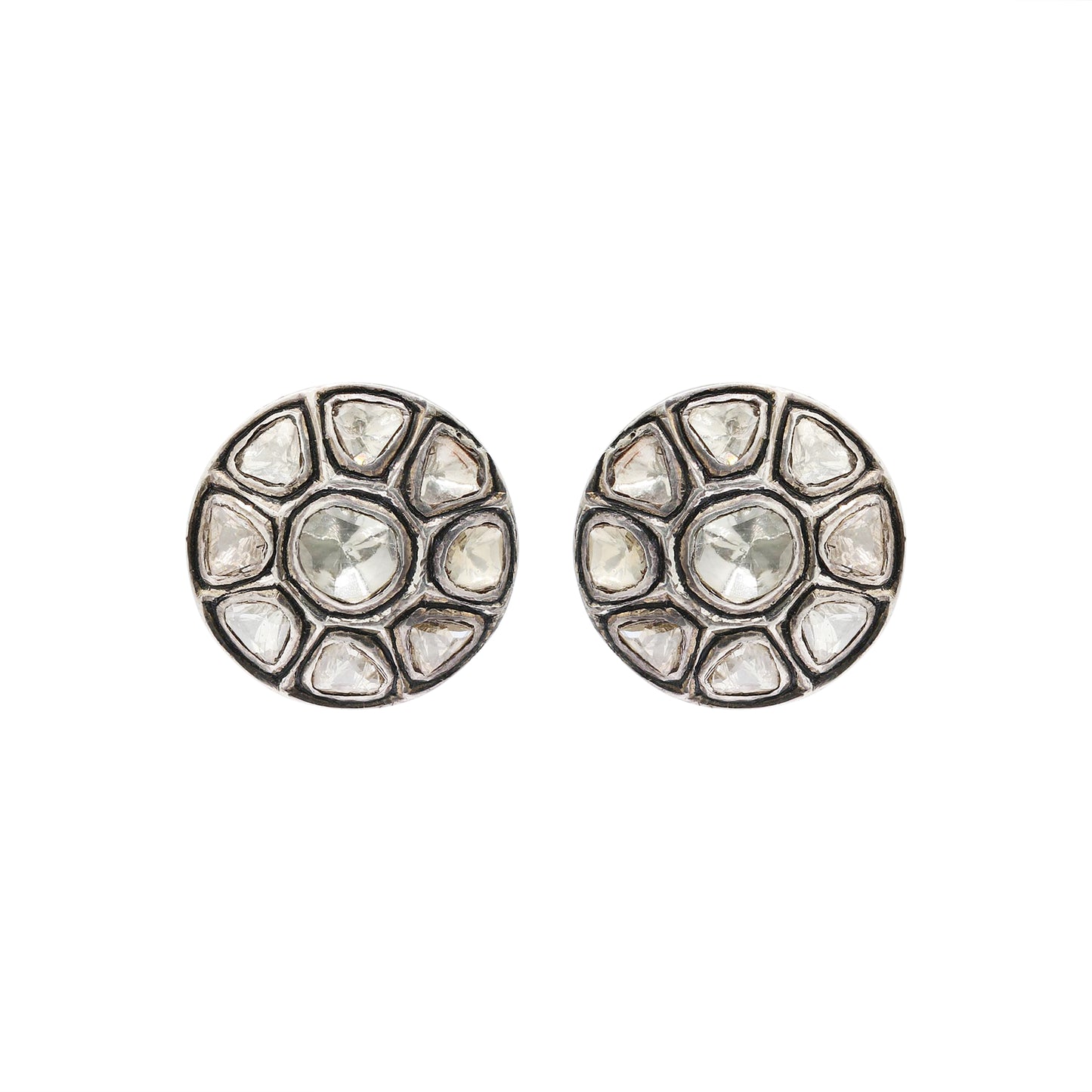 Polki Diamond 925 Sterling Silver Designer Stud For Women's