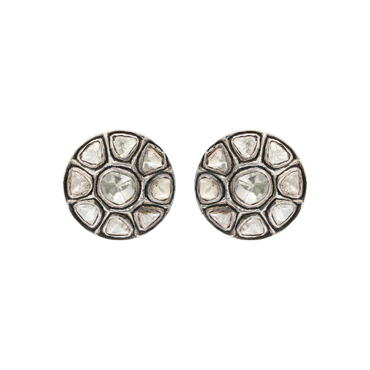 Polki Diamond 925 Sterling Silver Designer Stud For Women's