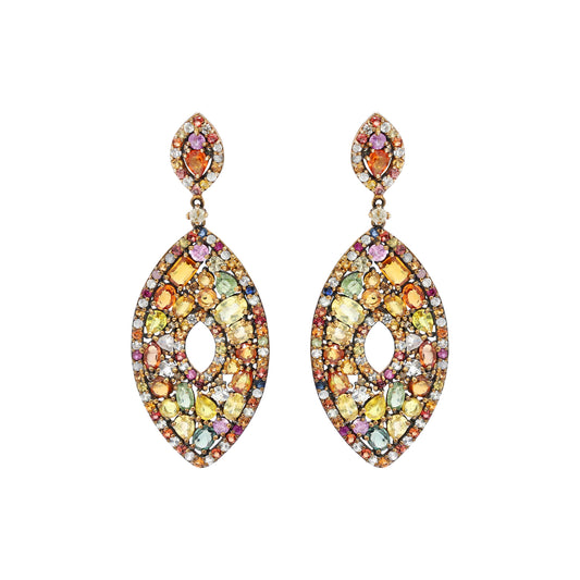 Multi Sapphire And Diamond 925 Sterling Silver Gold Plated Earring