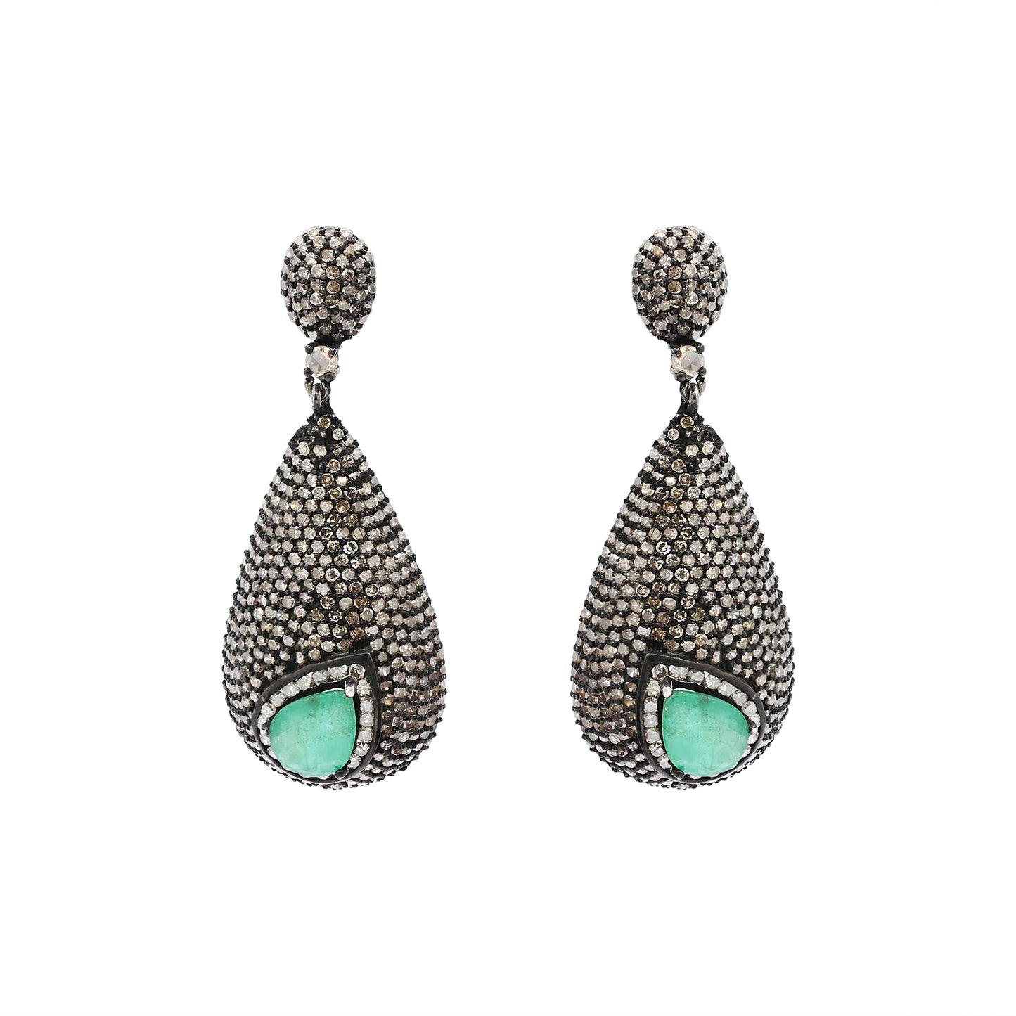 Precious Pear Emerald And Diamond 925 Sterling Silver Drop Earring