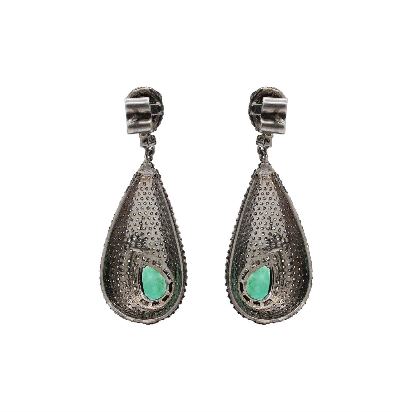 Precious Pear Emerald And Diamond 925 Sterling Silver Drop Earring