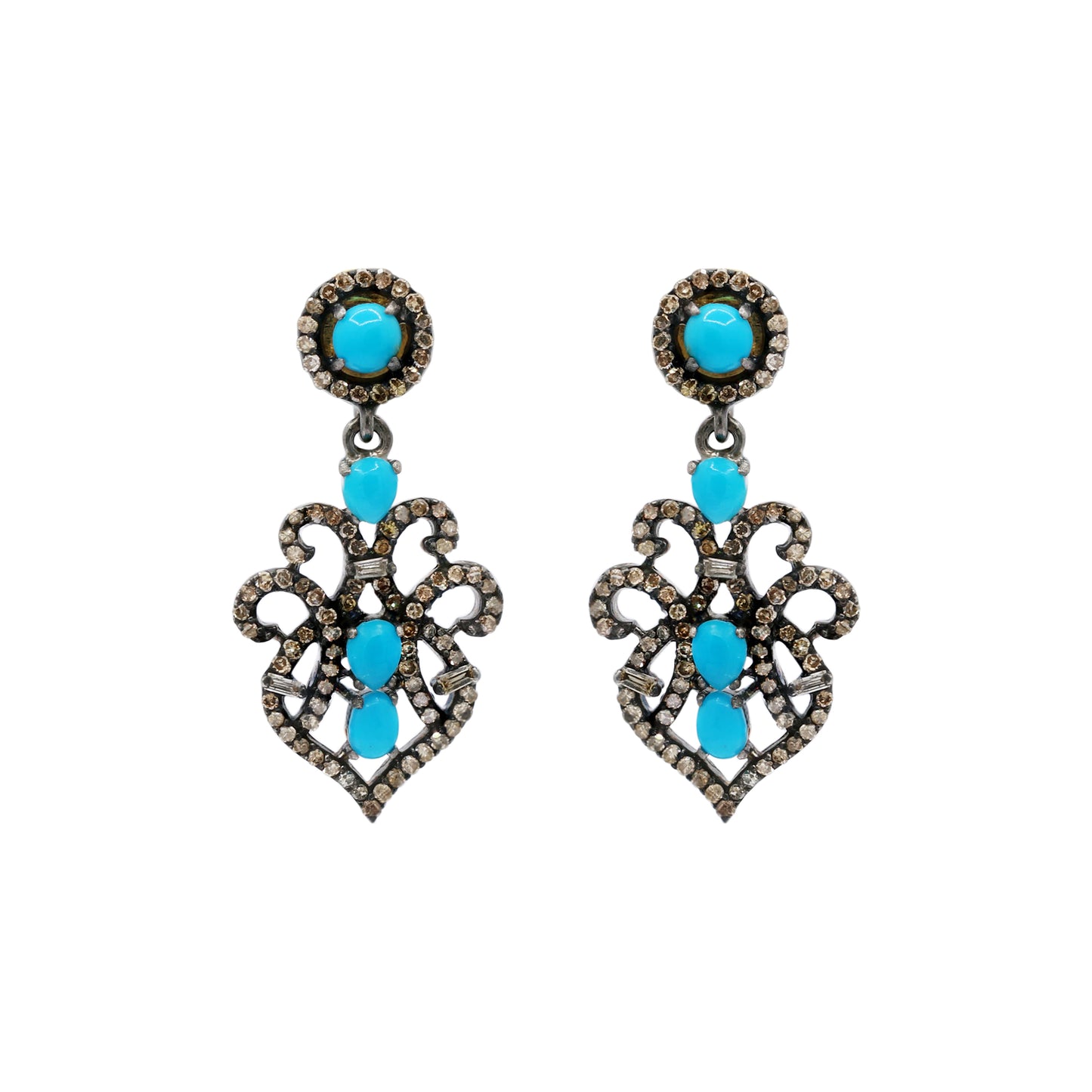 Natural Turquoise And Diamond 925 Sterling Silver Drop Earring