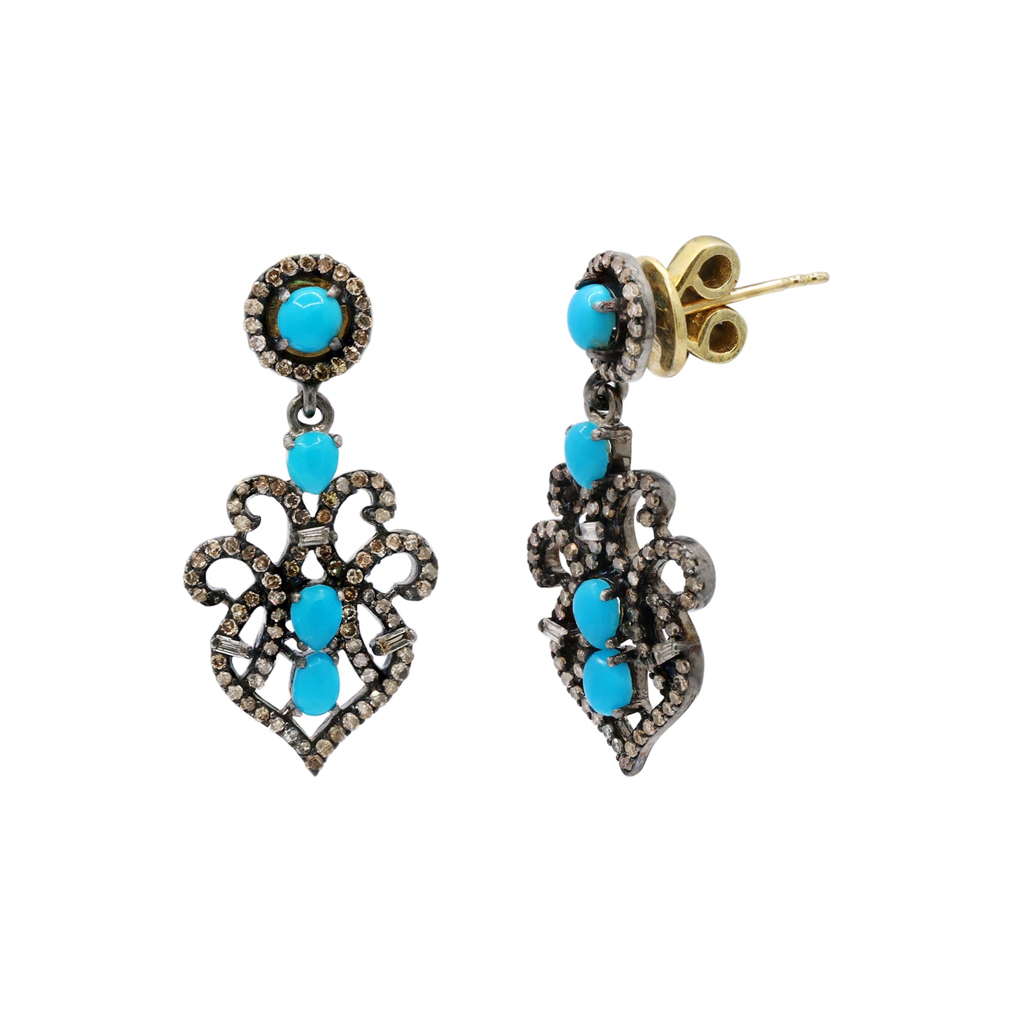 Natural Turquoise And Diamond 925 Sterling Silver Drop Earring