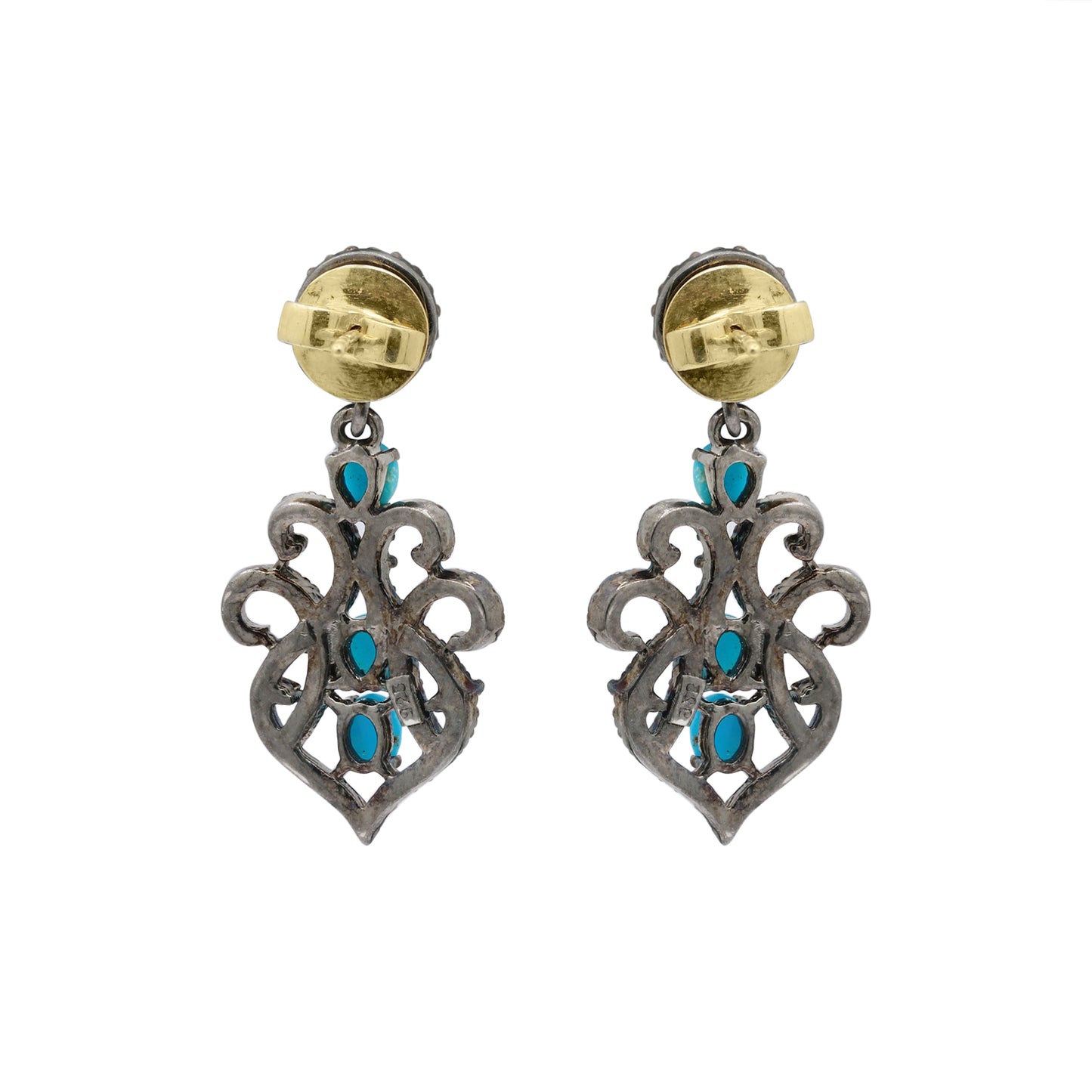 Natural Turquoise And Diamond 925 Sterling Silver Drop Earring