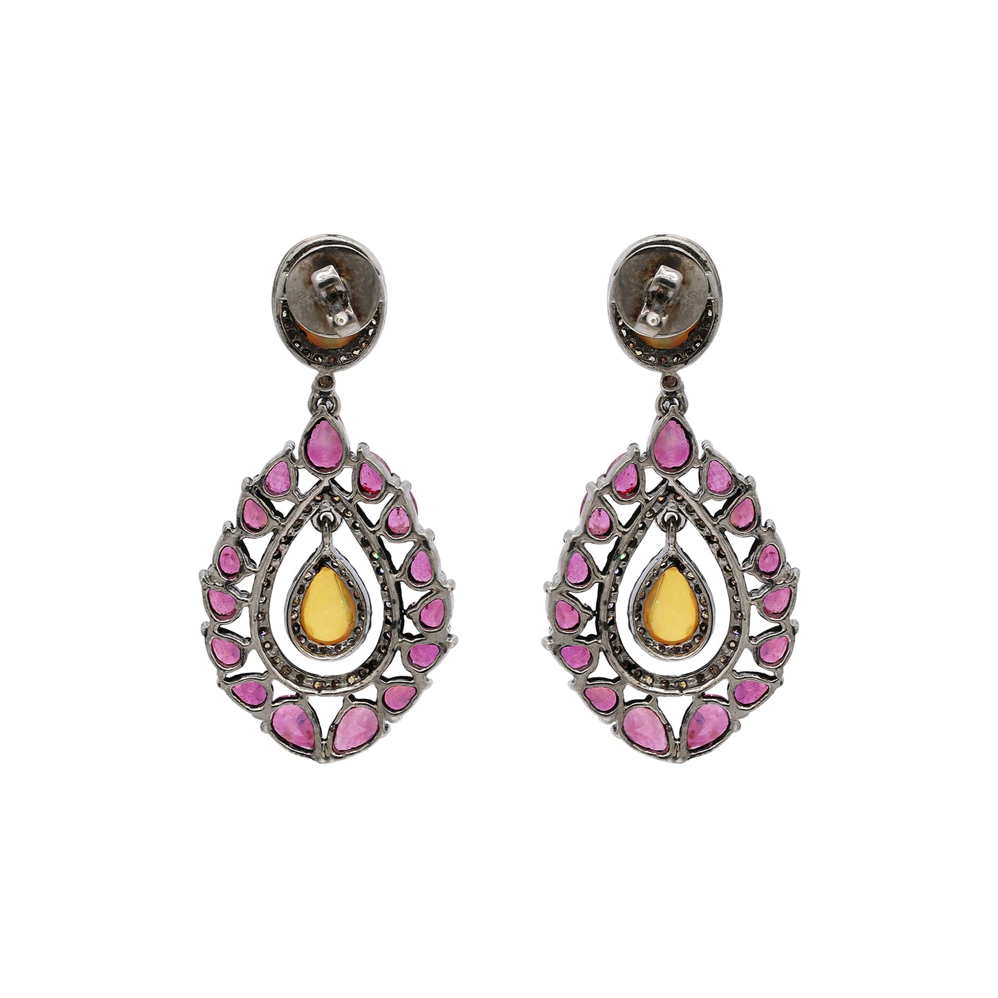 925 Sterling Silver Natural Ruby And Diamond Drop Earring