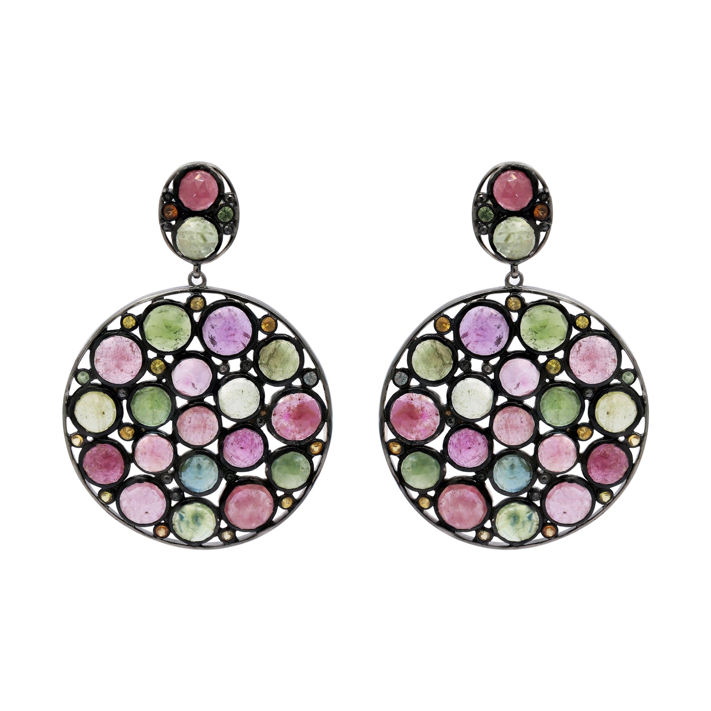 925 Sterling Silver Multi Sapphire And Diamond Earring