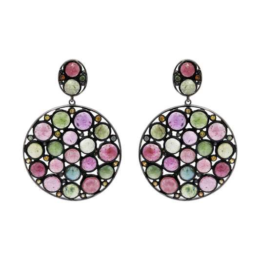 925 Sterling Silver Multi Sapphire And Diamond Earring