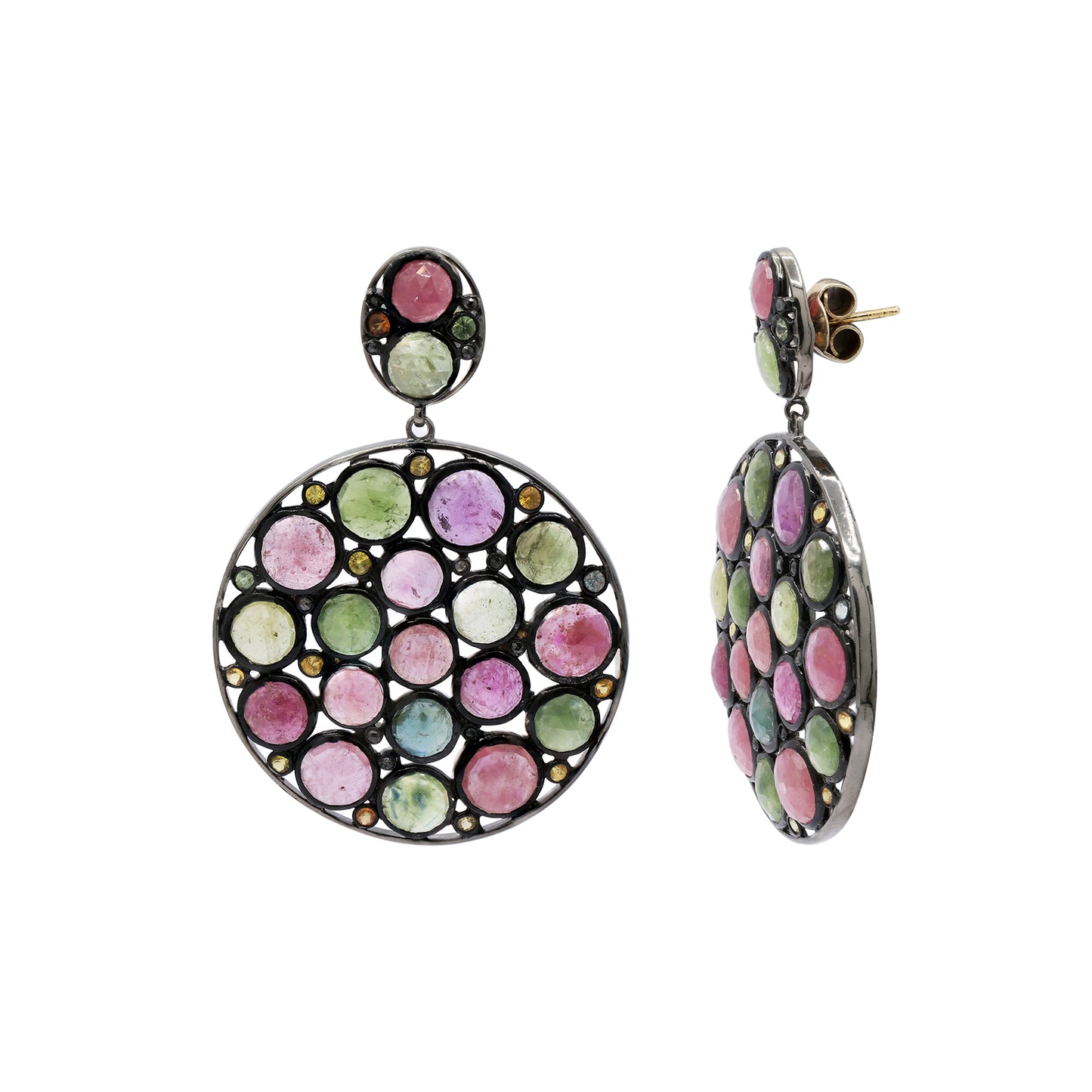 925 Sterling Silver Multi Sapphire And Diamond Earring