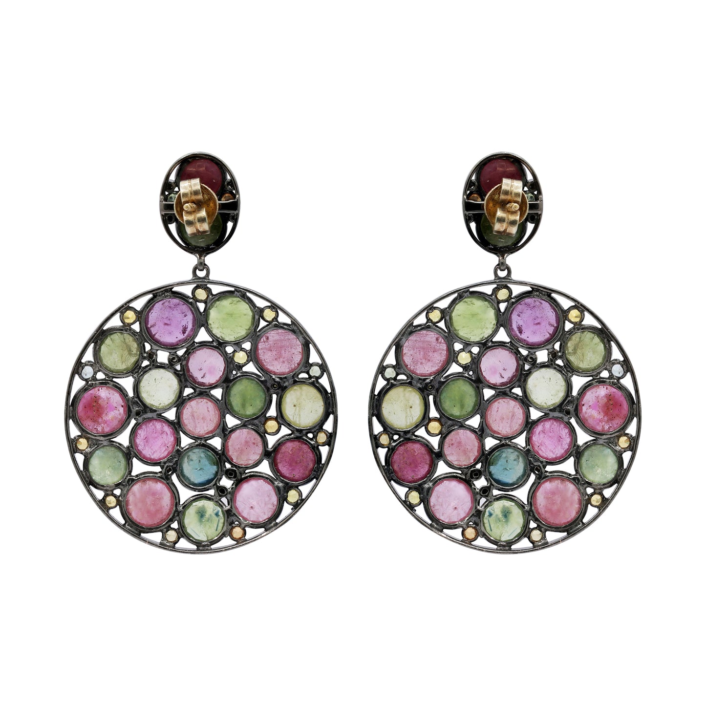 925 Sterling Silver Multi Sapphire And Diamond Earring