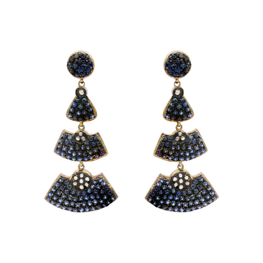 925 Sterling Silver Blue Sapphire And Diamond Drop Earring