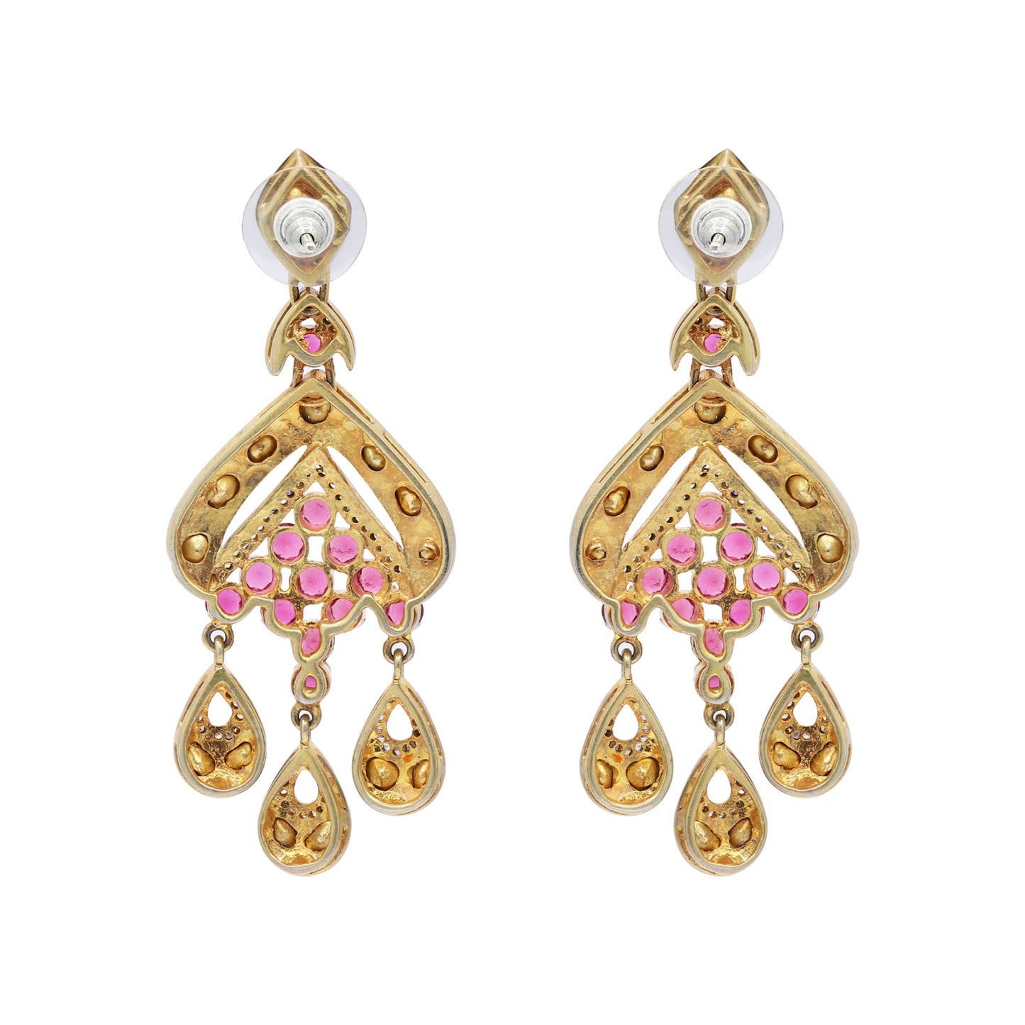 Natural Ruby And Polki Diamond 925 Sterling Silver Gold Plated Drop Dangle Earring