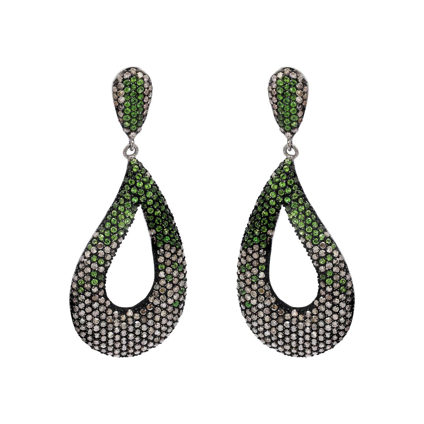 Natural Tsavorite And Diamond 925 Sterling Silver Drop Dangle Earring