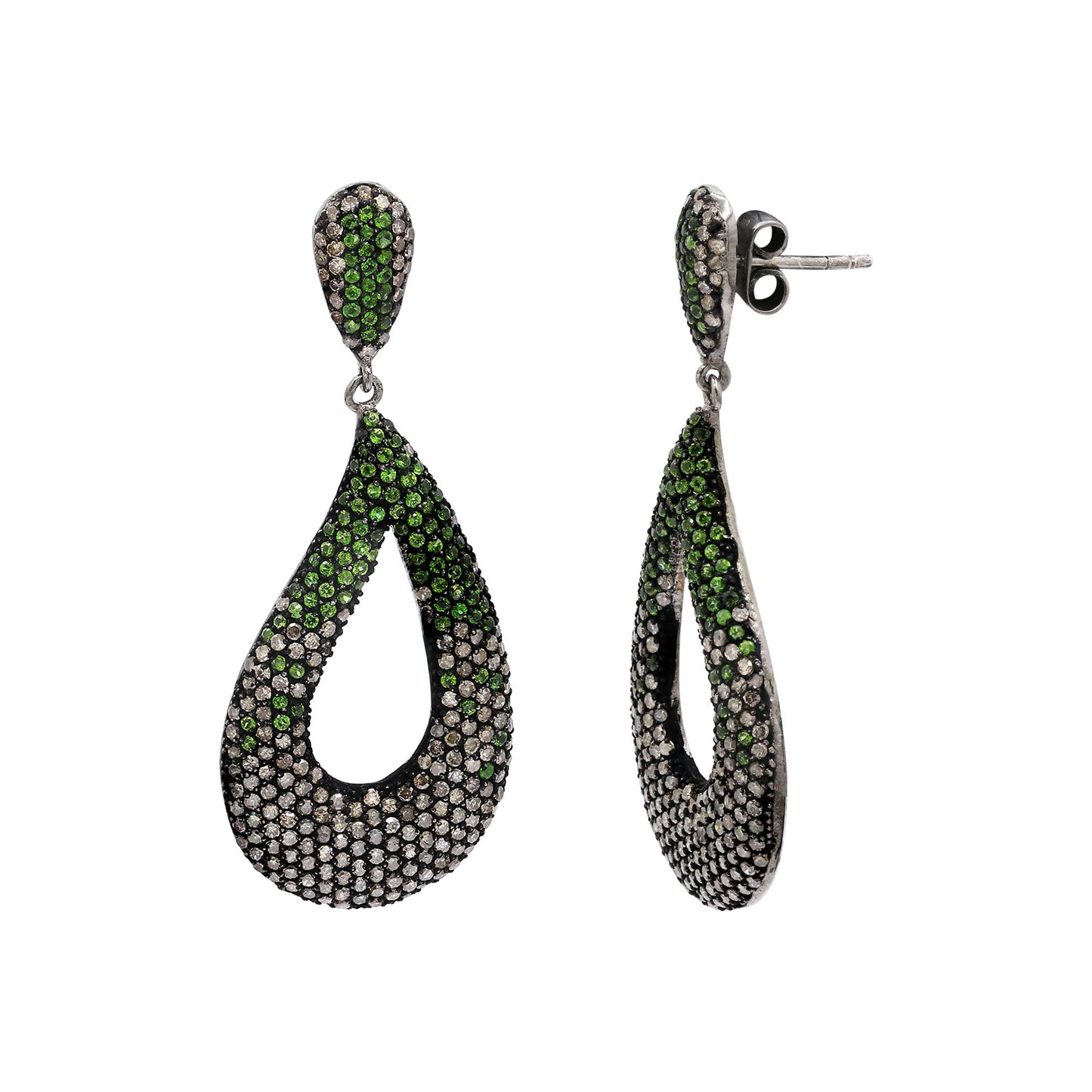 Natural Tsavorite And Diamond 925 Sterling Silver Drop Dangle Earring