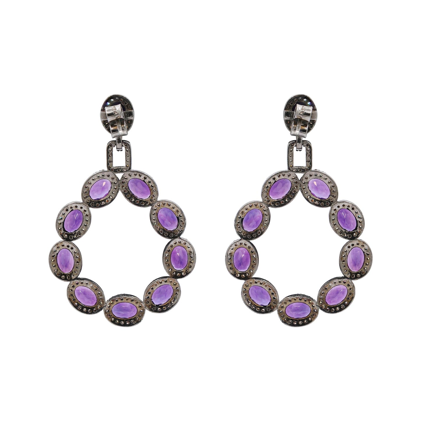 Natural Amethyst And Diamond 925 Sterling Silver Drop Dangle Earring