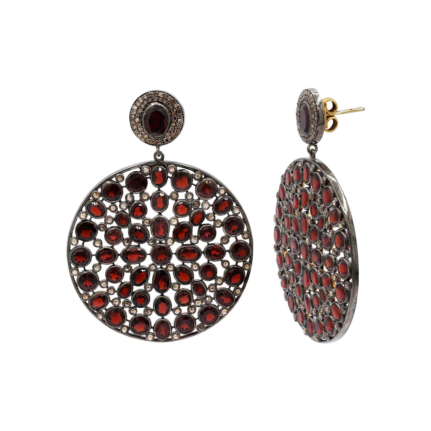 Natural Garnet And Diamond 925 Sterling Silver Gold Plated Handmade Drop Dangle Earring