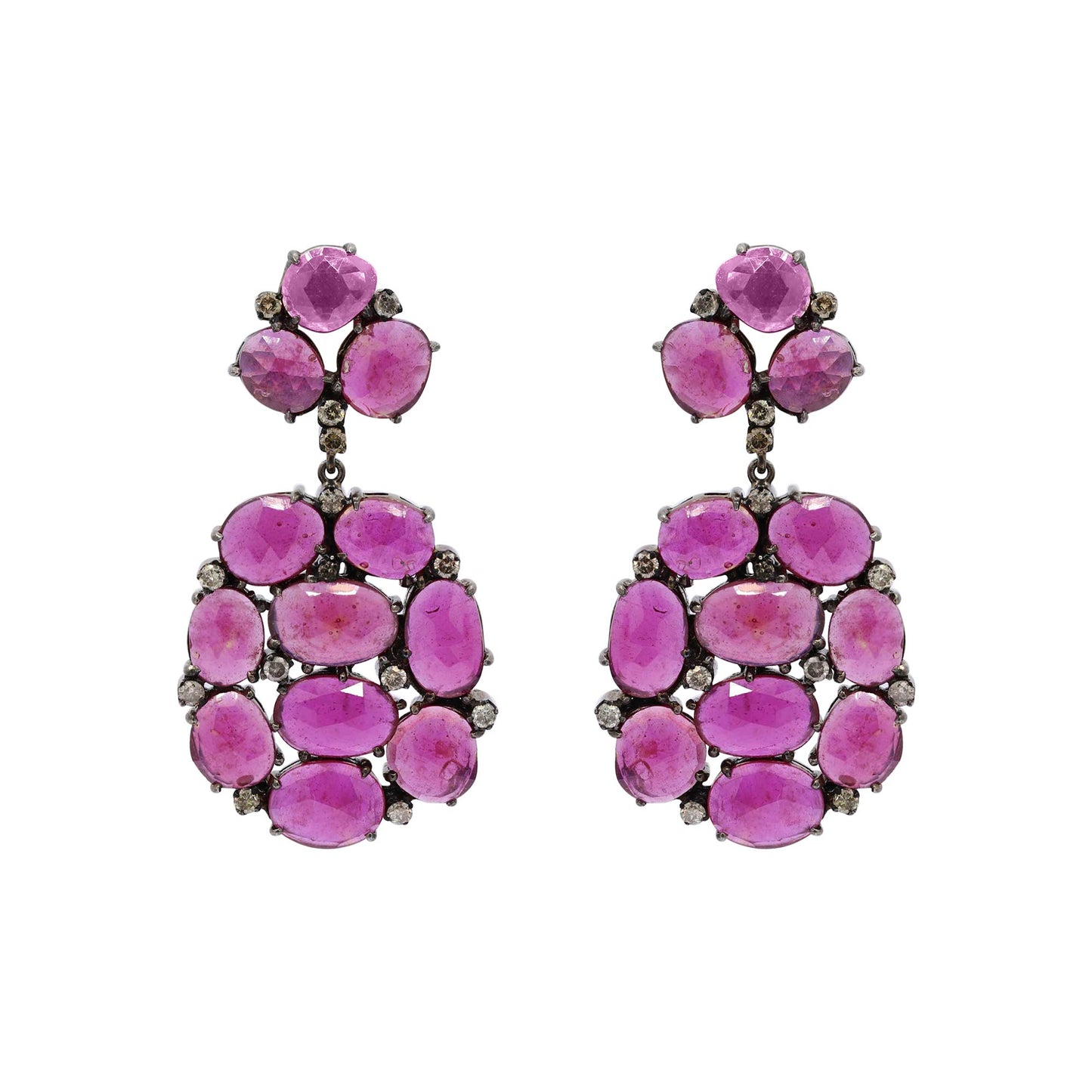 Natural Ruby And Diamond 925 Sterling Silver Gold Plated Earring