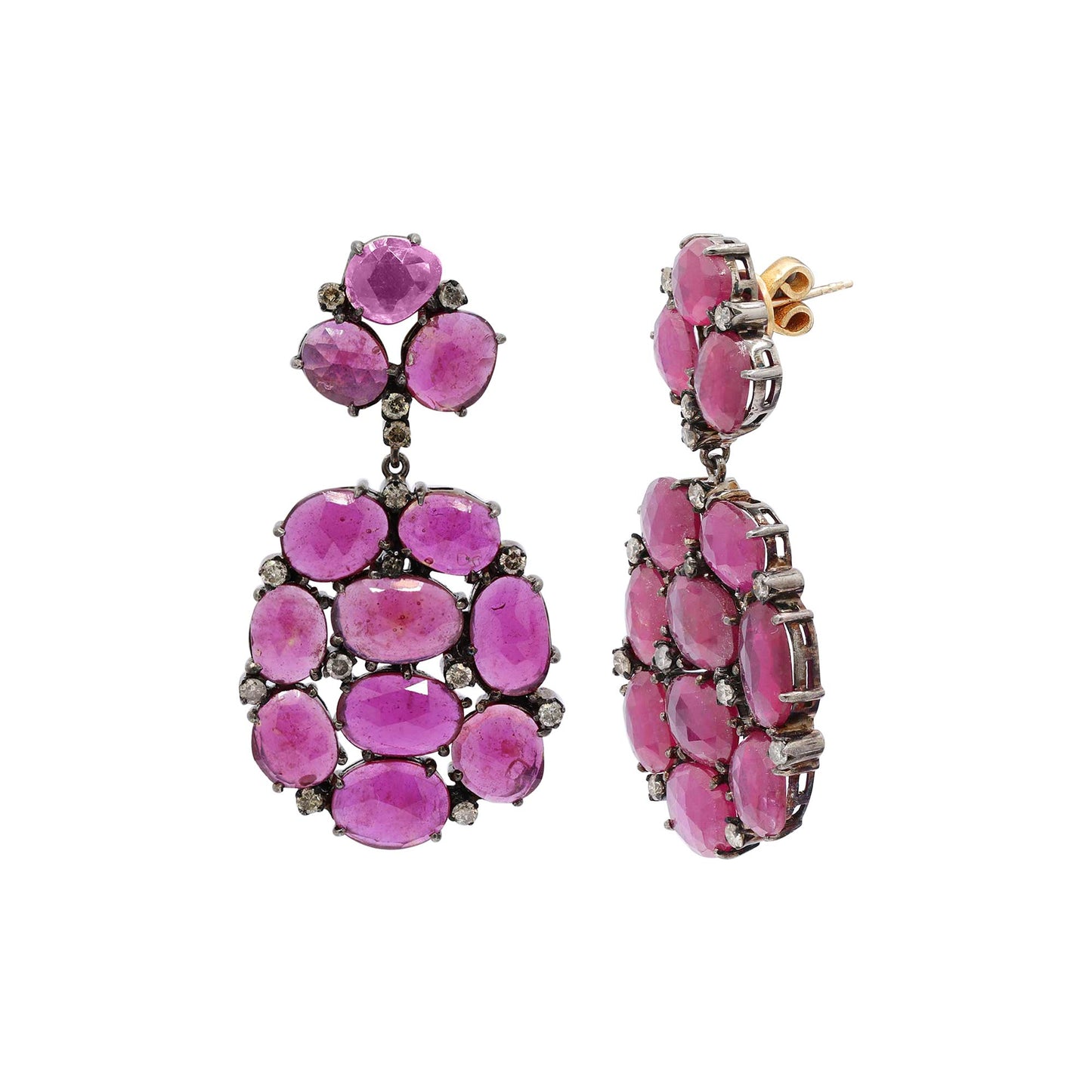 Natural Ruby And Diamond 925 Sterling Silver Gold Plated Earring