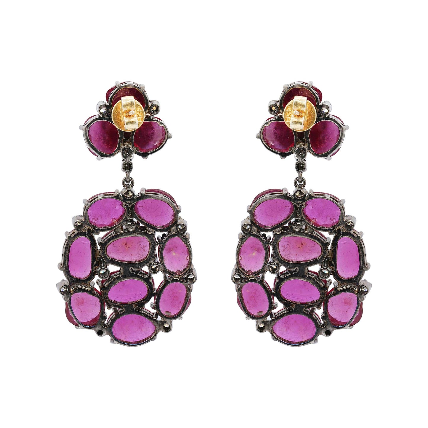 Natural Ruby And Diamond 925 Sterling Silver Gold Plated Earring